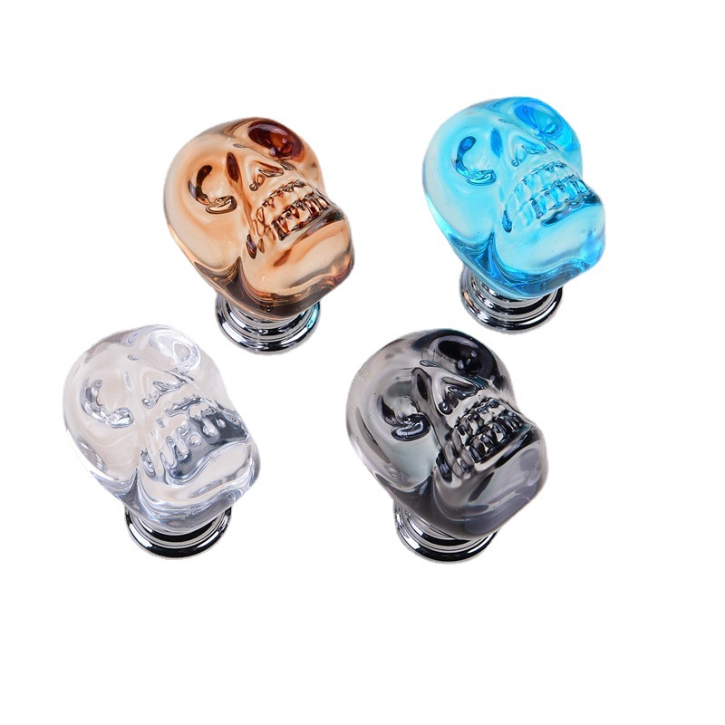 Factory exclusive supply of in-stock skull-shaped glass handles for wardrobes, drawers, cabinets, American-style colored crystal furniture hardware handles full figure