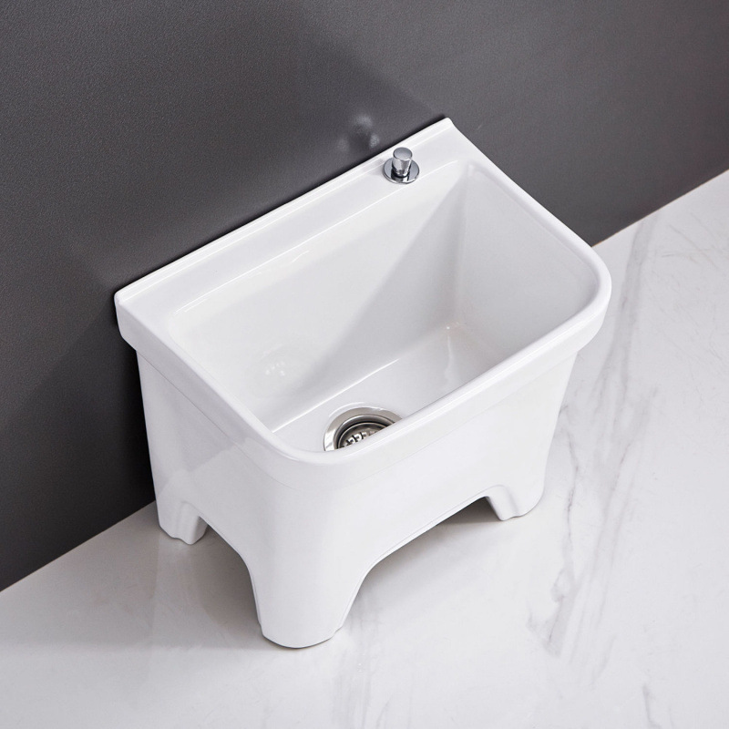 Ceramic small floor-standing mop sink, balcony large mop sink, mop sink, washbasin with legs and high feet, bathroom for home use Application Scenario