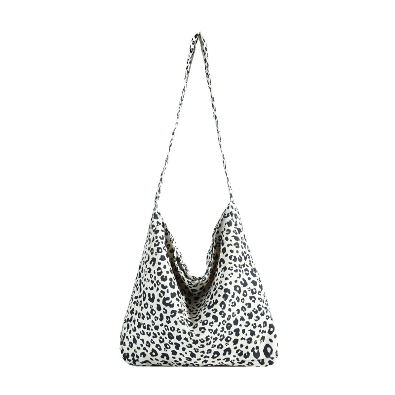 Japanese and Korean ins small leopard print crossbody bag, stylish single-shoulder canvas bag, versatile bucket bag for female students, cross-border trend Item Picture