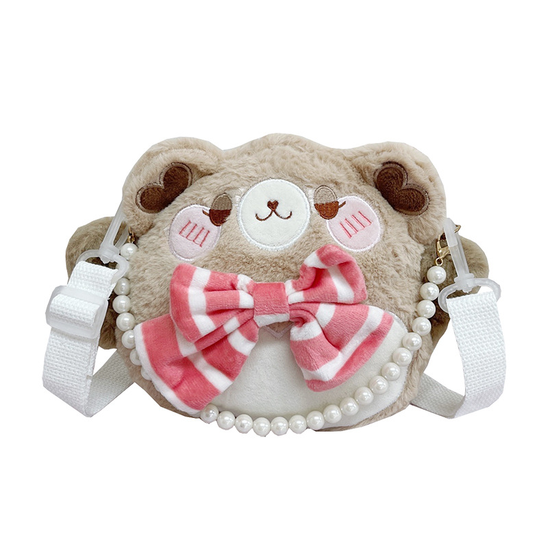 Soft and cute cat crossbody bag, new cartoon cute children's doll bag, bow pearl shopping handbag Item Picture