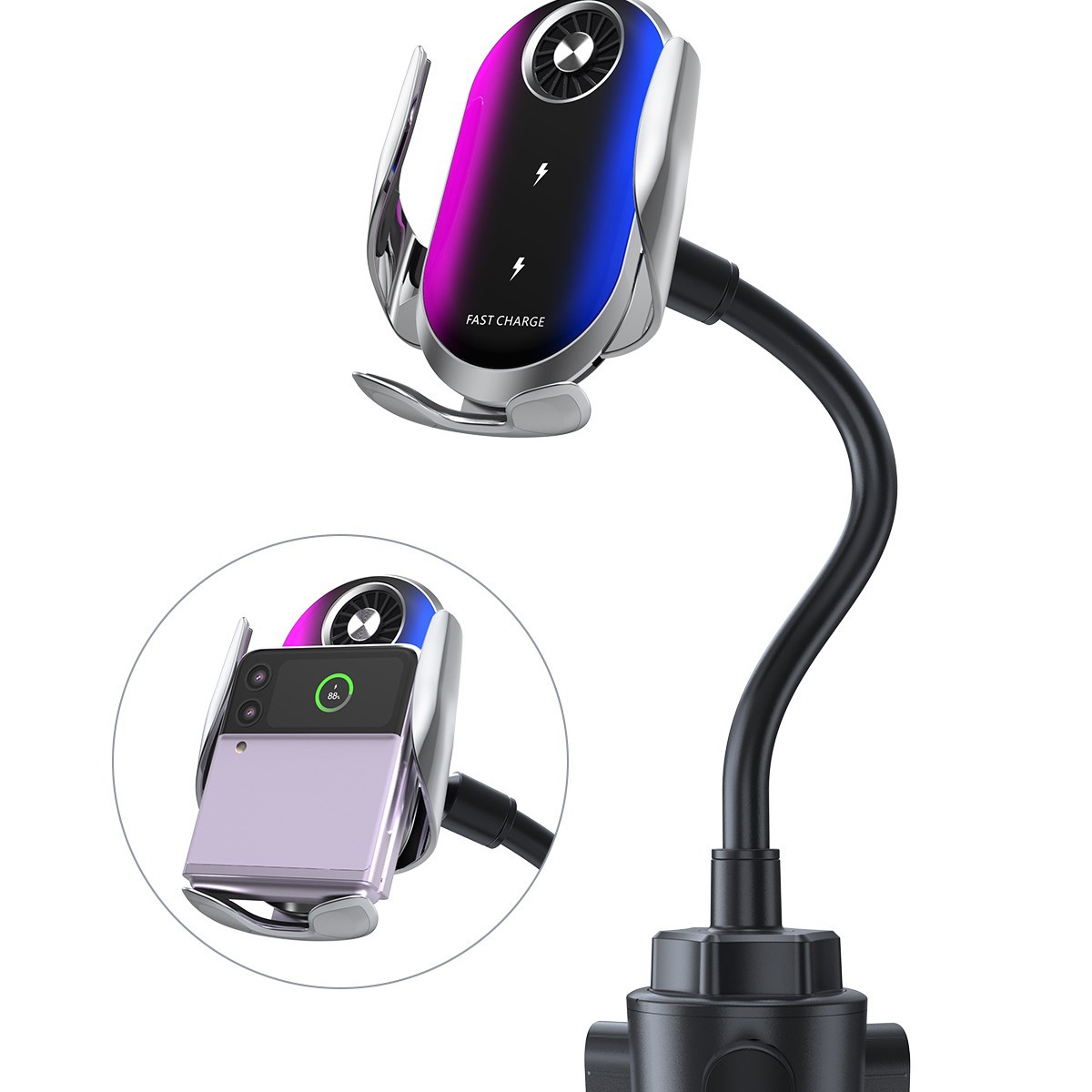 The C40 dual-coil car wireless charger is suitable for installation on Apple 16 and Samsung ZFlip6 series car cup holders details Picture