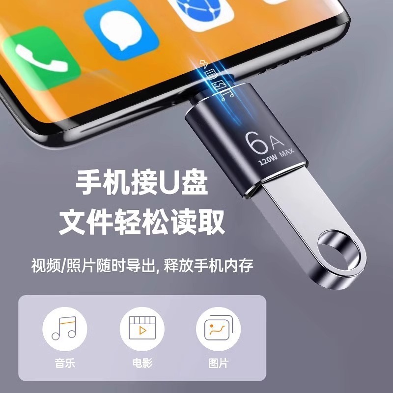usb to Type-C female to male 3.0otg adapter, pd data cable 6a adapter, USB-C port converter Specification drawing