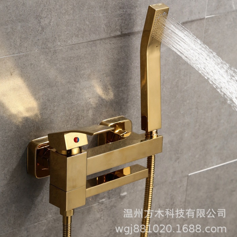 The simple showerhead bath set, black bronze gun gray brushed gold, wall-mounted bathtub, and hot and cold water faucets come out by turning the wheel details Picture