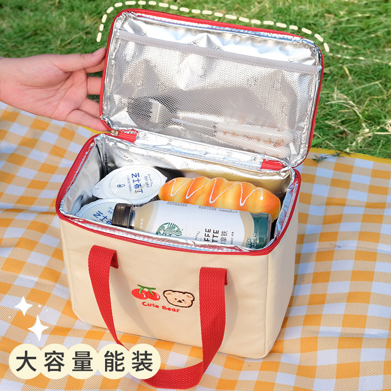 Hand-held lunch box pocket, high appearance level, large capacity lunch box bag, student use, ins style lunch box insulated bag wholesale Specification drawing