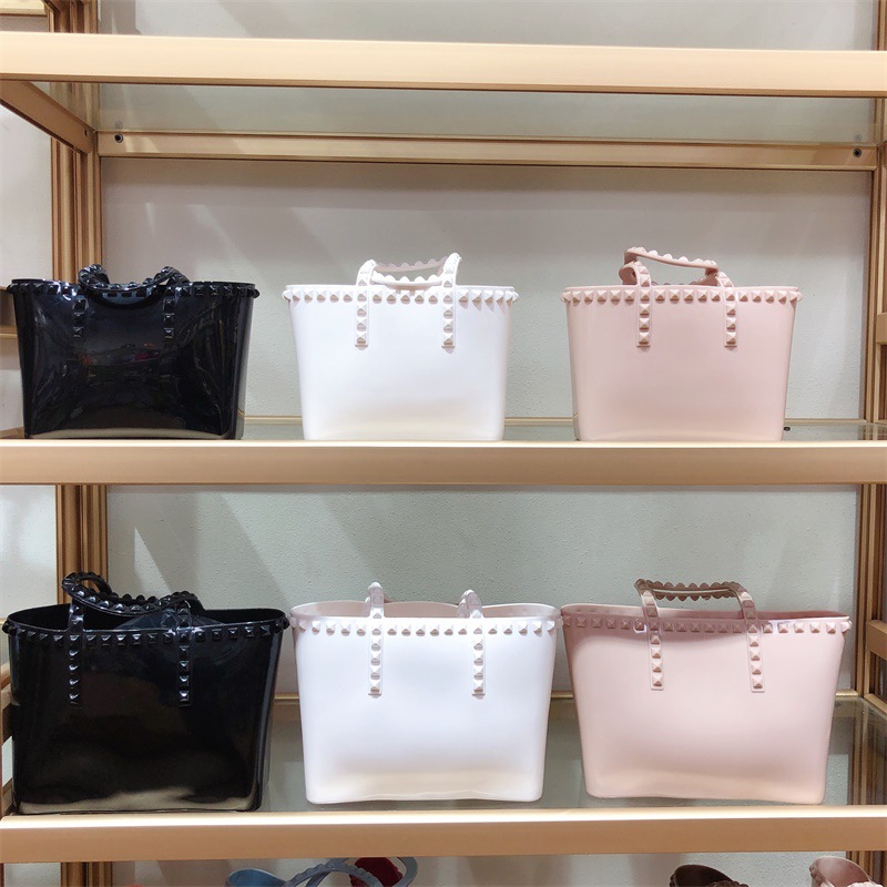 New riveted jelly bags, handbags, bucket bags, shopping bags, large-capacity pvc women's bags from Europe and America in 2025 details Picture