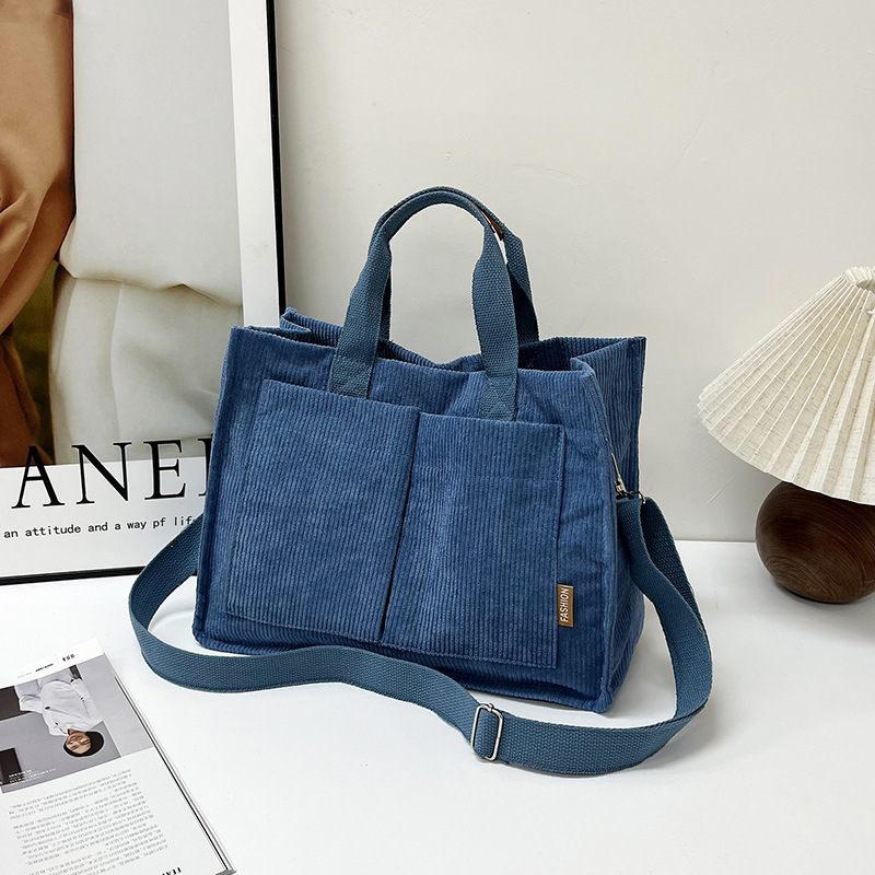 European and American cross-border corduroy canvas bags, handbags, large-capacity single-shoulder bags, retro commuting artistic crossbody bags full figure