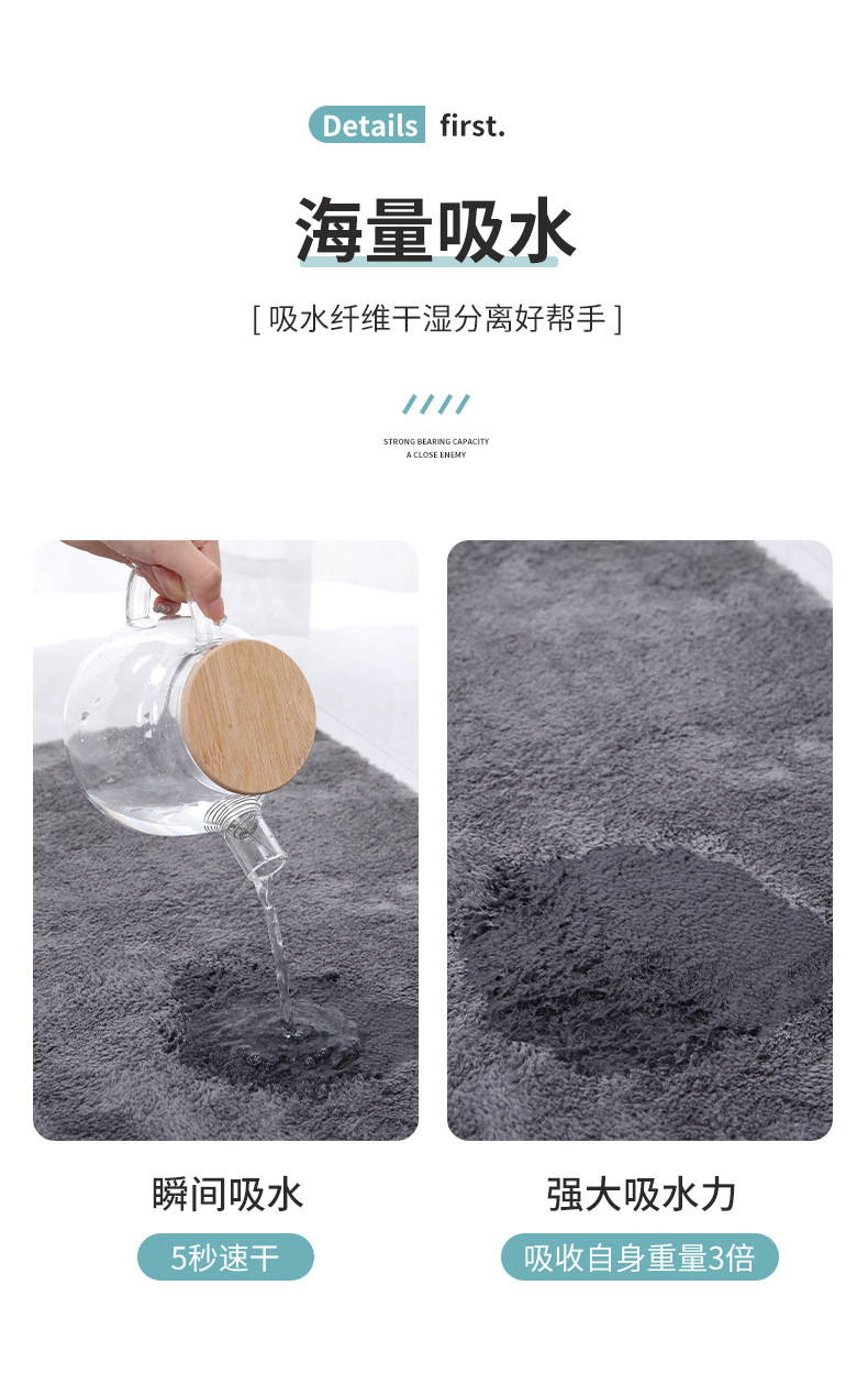 简约纯色毛绒地垫 浴室门口防滑地垫 纯色仿羊绒地垫 经典脚丫标浴室垫 吸水防滑浴室地垫详情4