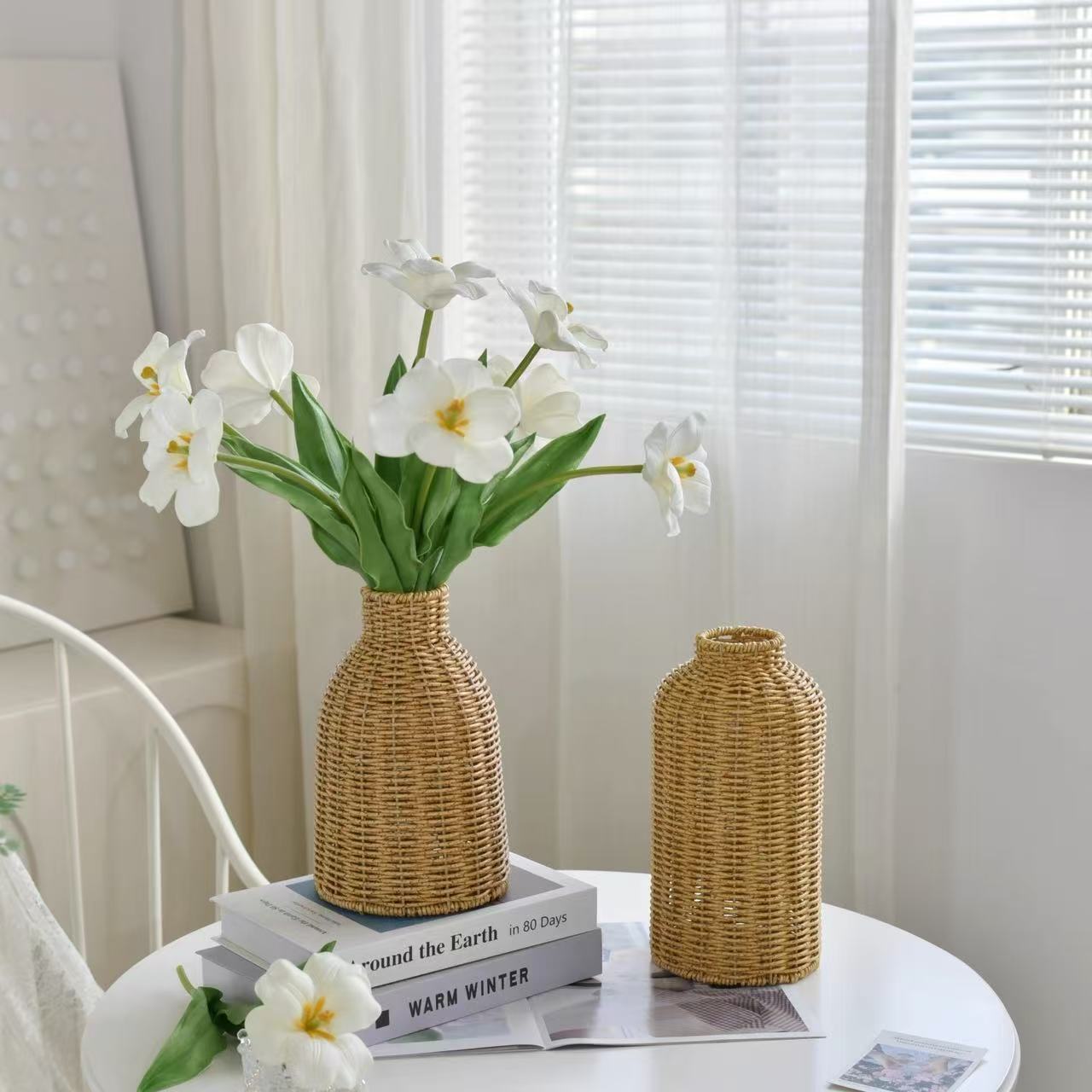国潮干花花瓶编织手工插花田园复古家用客厅桌面装饰草编藤编摆设大号产品图