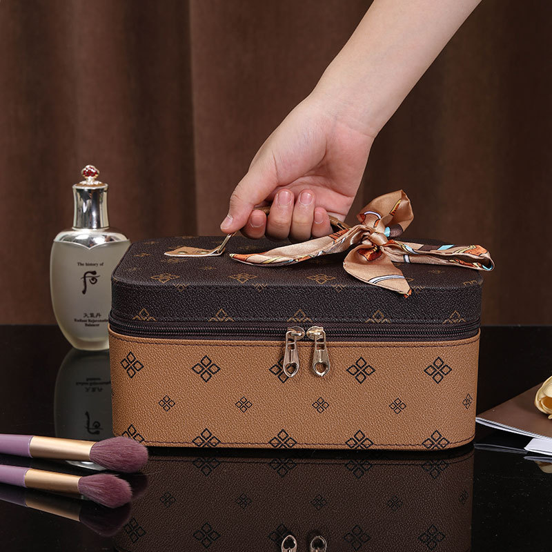 Cosmetic bag with European and American style, high-end feel, portable large-capacity storage bag, travel hand-held souvenir, cosmetic case with mirror details Picture