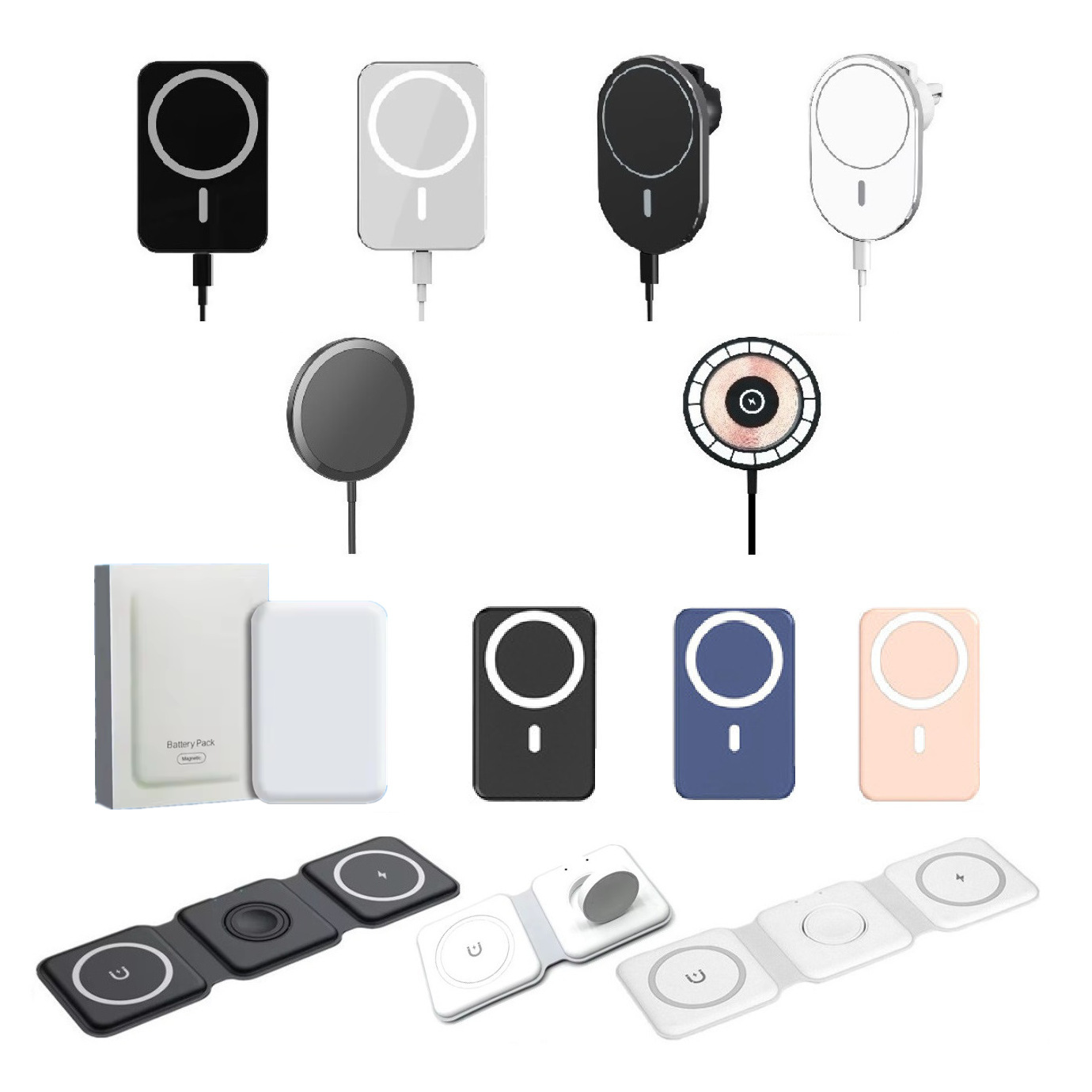 The magsafe folding 3-in-1 magnetic wireless power bank and car wireless charger stand is suitable for Apple devices full figure