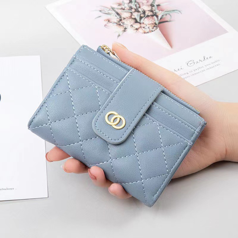 New Korean version buckle vertical design, a niche and trendy ladies' multi-slot coin purse with zipper card case batch Specification drawing