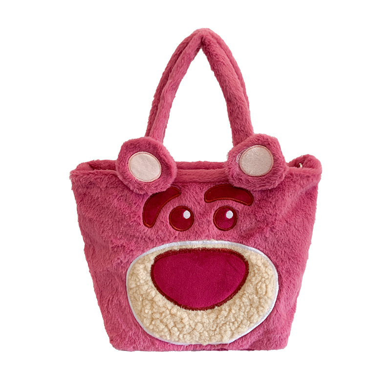 Cute plush bag for women 2022 New large-capacity cartoon handbag, Korean version strawberry bear plush tote bag Item Picture