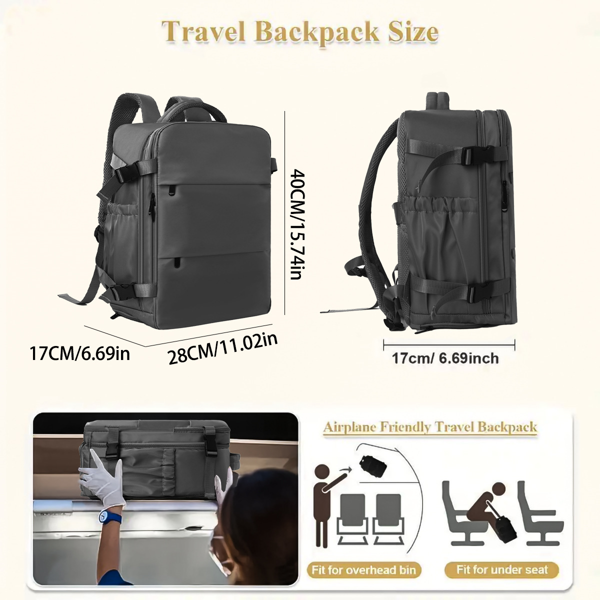Feihong Amazon Cross-border Travel Backpack, large-capacity multi-functional backpack, schoolbag, travel bag, luggage bag Specification drawing