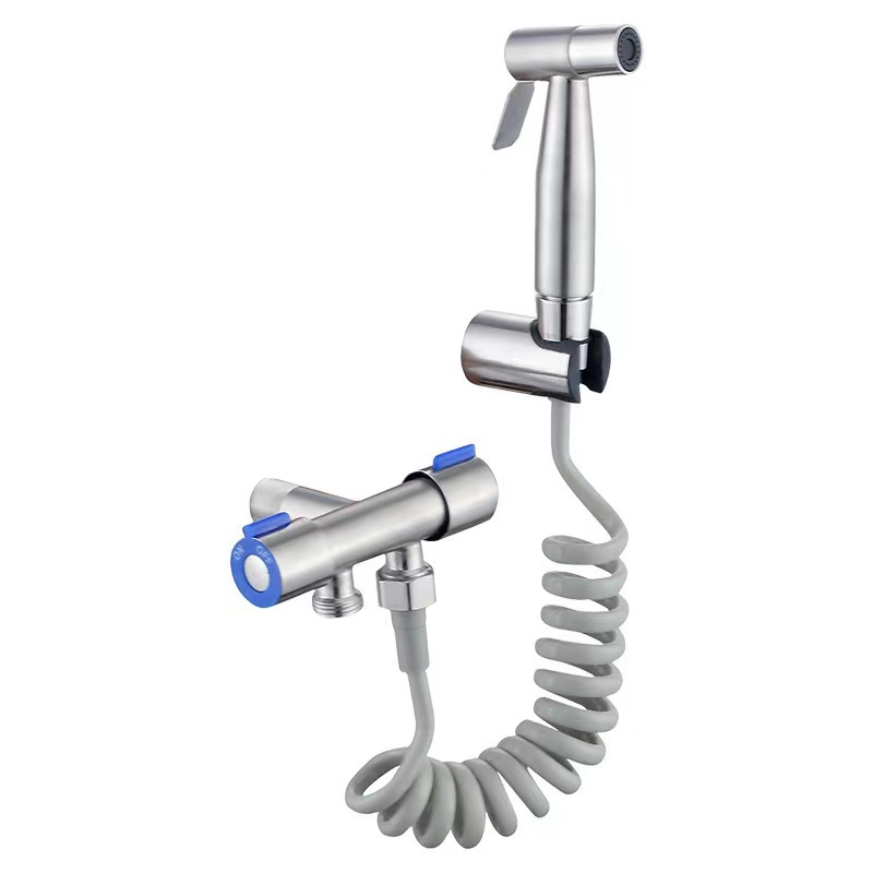 Toilet companion spray gun, cross-border stainless steel feminine wash spray gun set, bathroom balcony pressurized, one in and two out Item Picture
