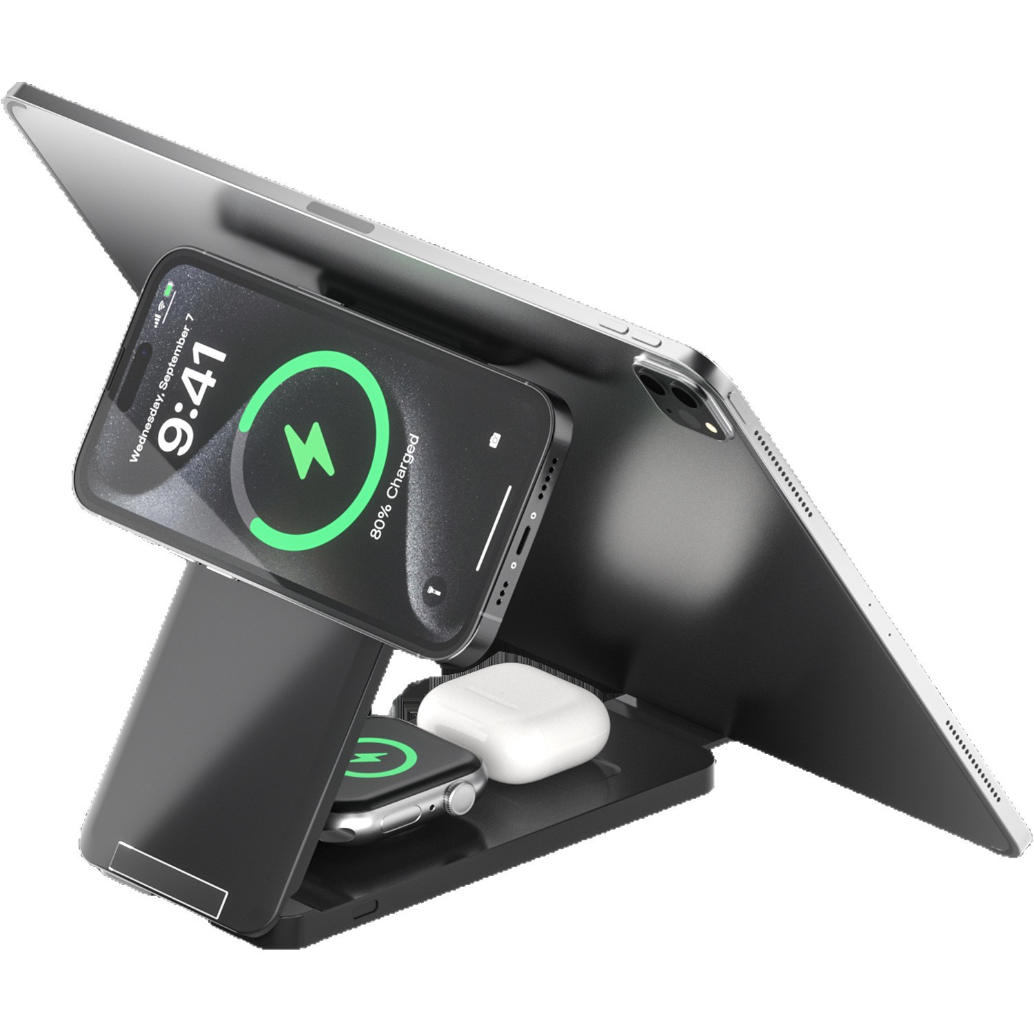 The new multi-in-one foldable stand wireless magnetic charger is suitable for mobile phones, watches and Apple headphones Item Picture
