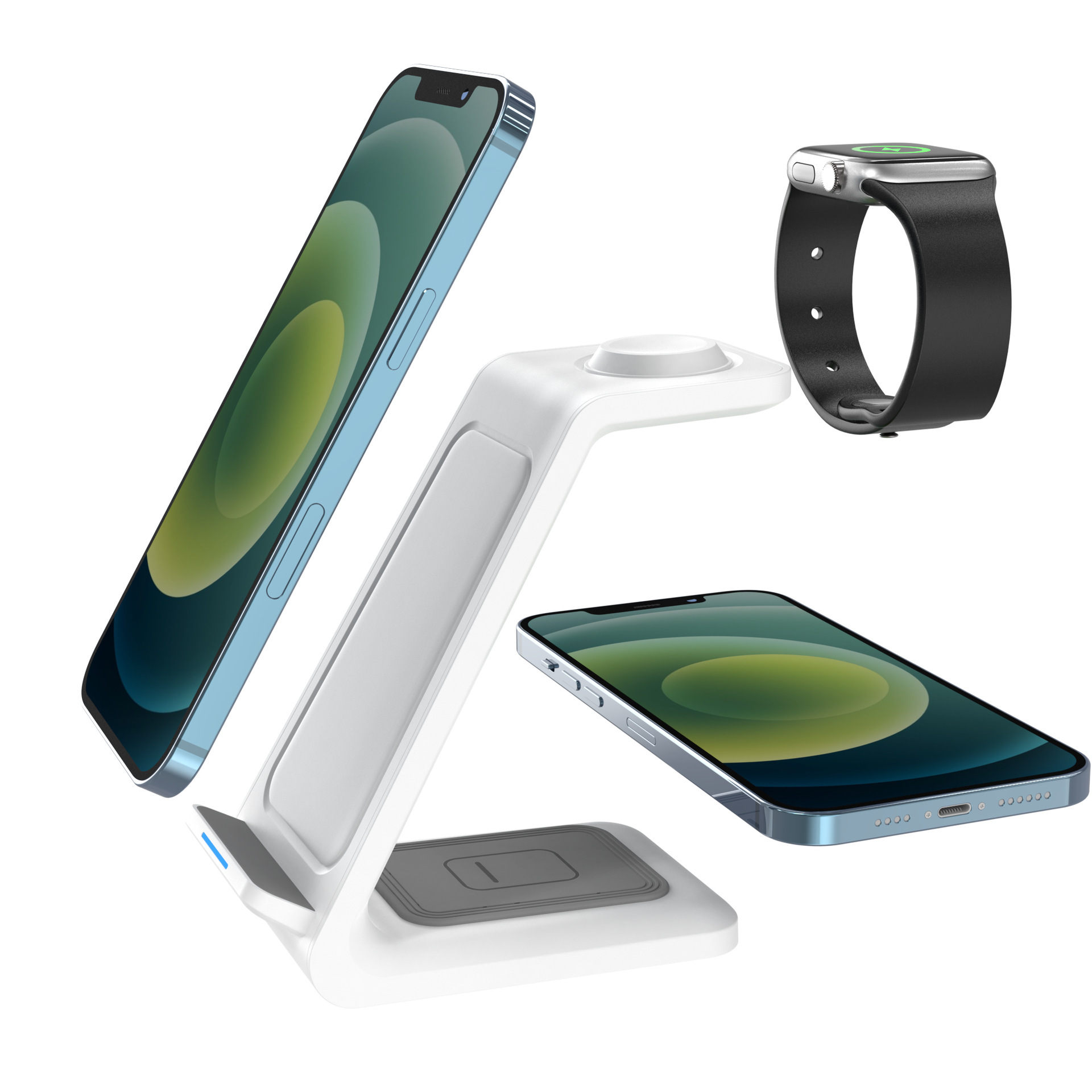 Cross-border three-in-one wireless charger, multi-functional wireless charger, Amazon's best-selling multi-in-one wireless charger Specification drawing