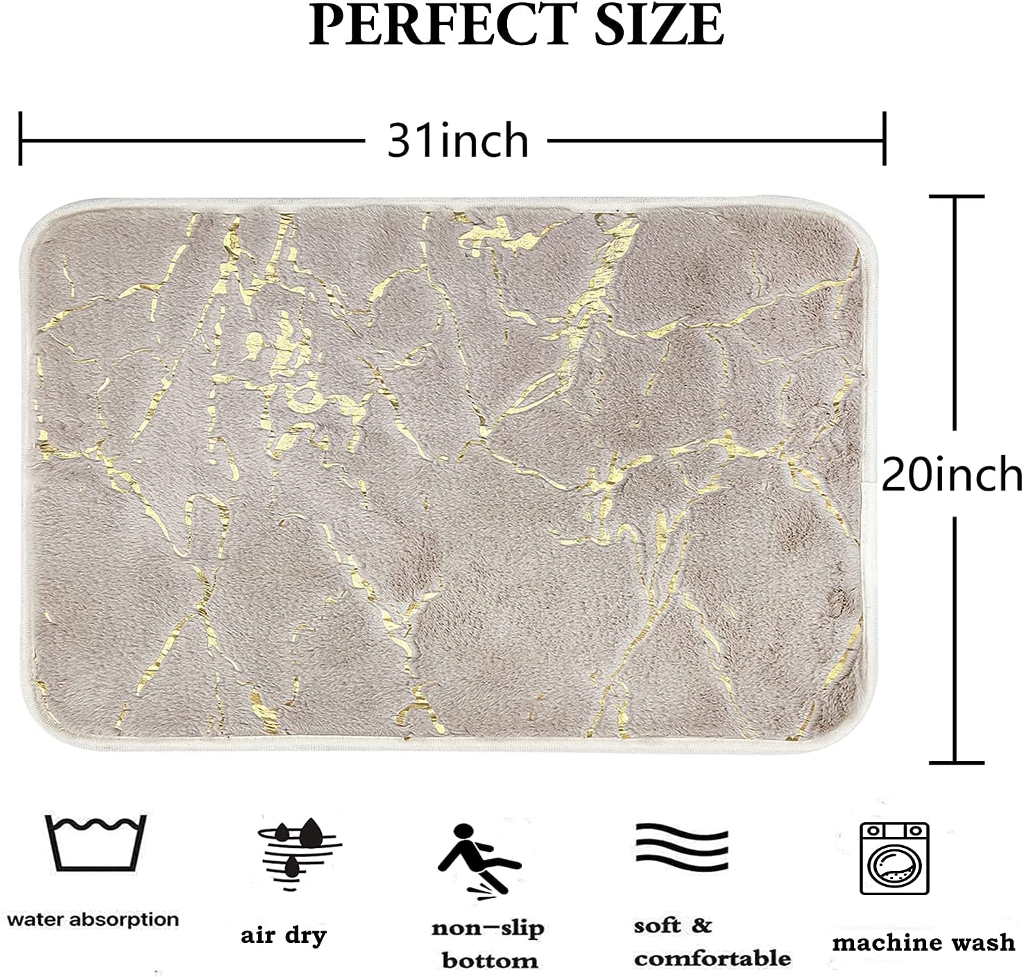 亲肤舒适兔毛绒浴室地垫 大理石纹烫金地垫 小兔毛烫金浴室垫 吸水防滑脚垫 TPR底浴室防滑垫详情11