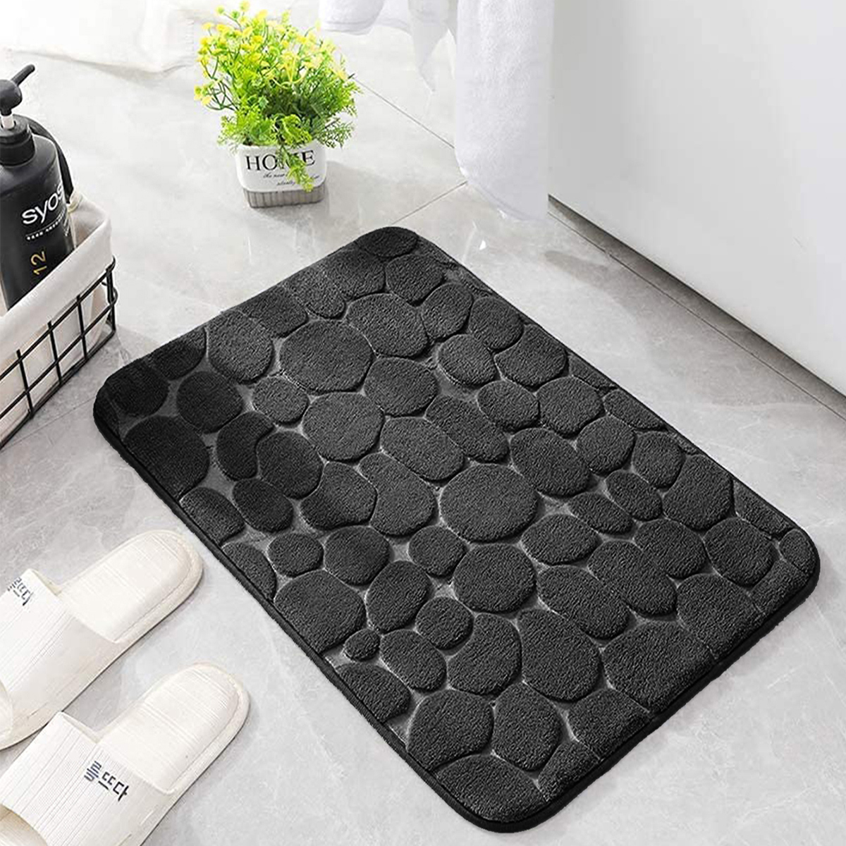 Classic pebble embossed floor mat 1cm sponge bathroom water-absorbing and anti-slip foot mat concave-convex stone flower floor mat sponge bathroom mat details Picture