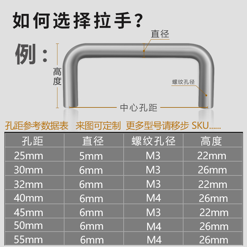 LS511 stainless steel solid handle, modern and simple cabinet drawer, brushed silver double-curved stainless steel U-shaped handle details Picture