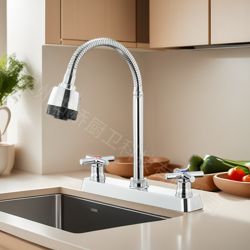 Cross-border South American 8-inch double-handle cold and hot plastic double-interface RV kitchen sink 360-degree rotating faucet export full figure