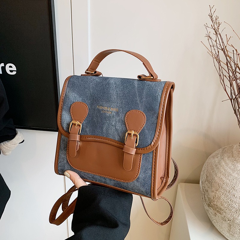 Retro and fashionable color-blocking backpack for women, new autumn 2024 trendy handbag, commuting single-shoulder crossbody bag, trendy full figure
