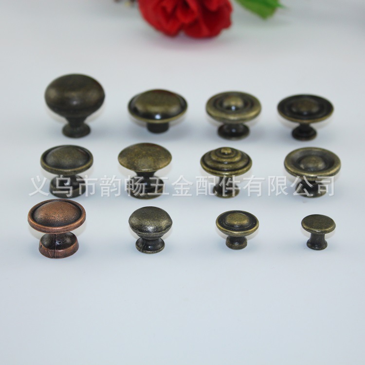 12 types of antique-style drawer handles, alloy retro round handles, home decoration wardrobe door handles, button handles, single holes details Picture