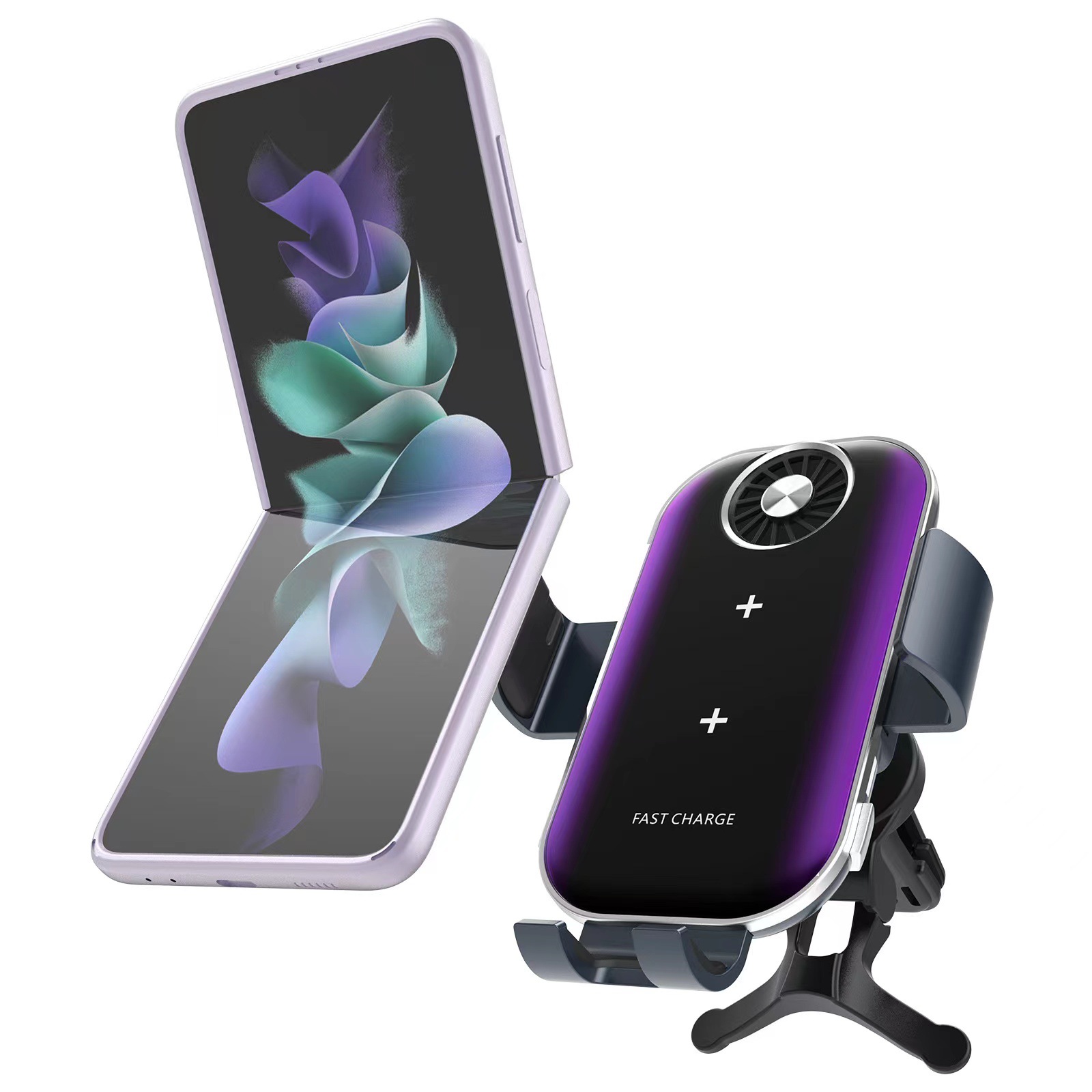 The heat dissipation car stand is compatible with the Samsung foldable Z Flip6 iphone16 wireless charger Item Picture