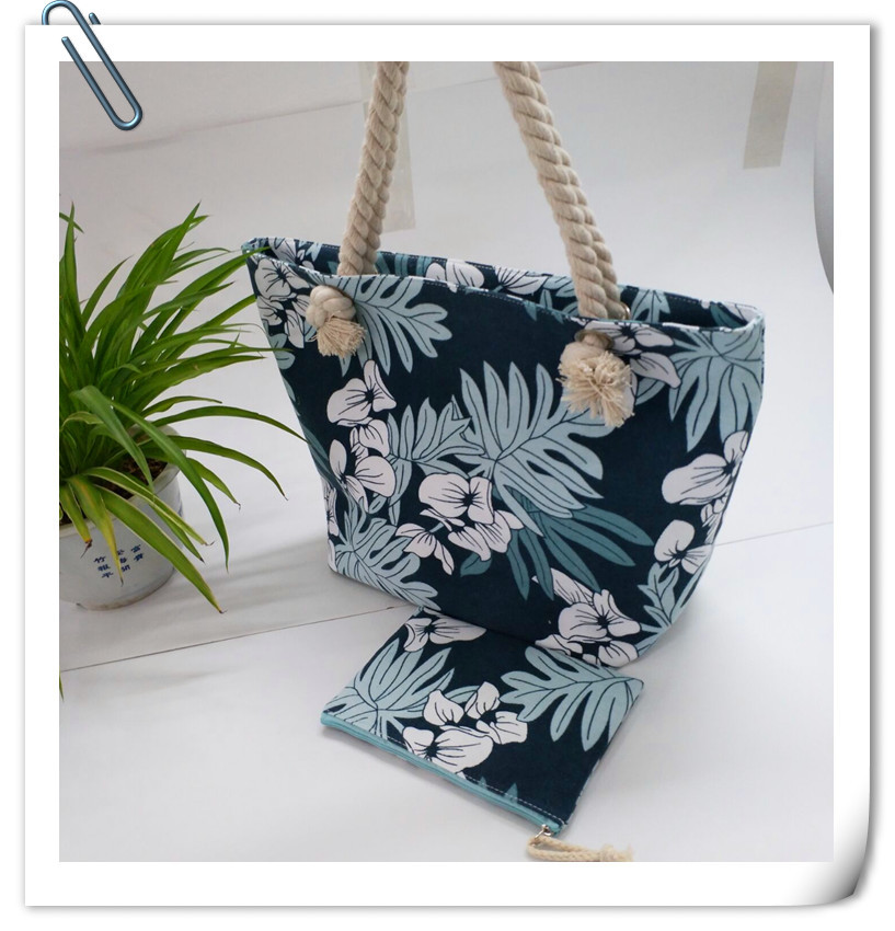 2019 New fashionable women's bag, canvas single-shoulder bag, large capacity, simple print, versatile handbag, hemp rope canvas bag details Picture