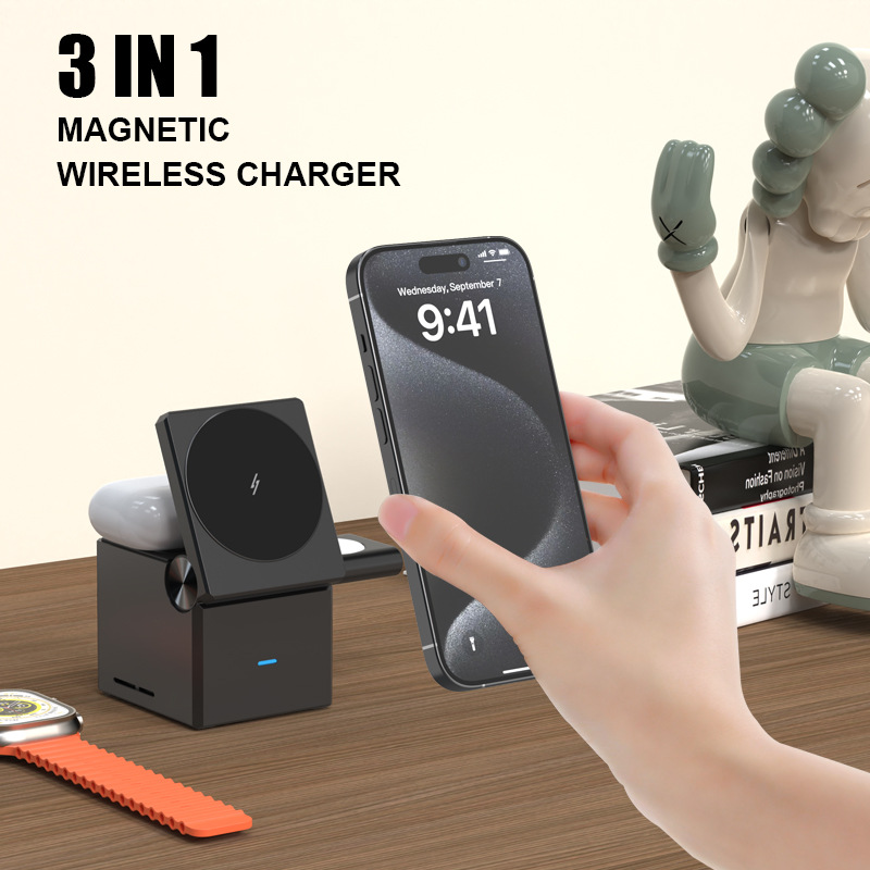 Amazon 15W Apple Wireless Fast Charging 3-in-1 wireless charger is suitable for 15W wireless charging of mobile phones and watches Specification drawing