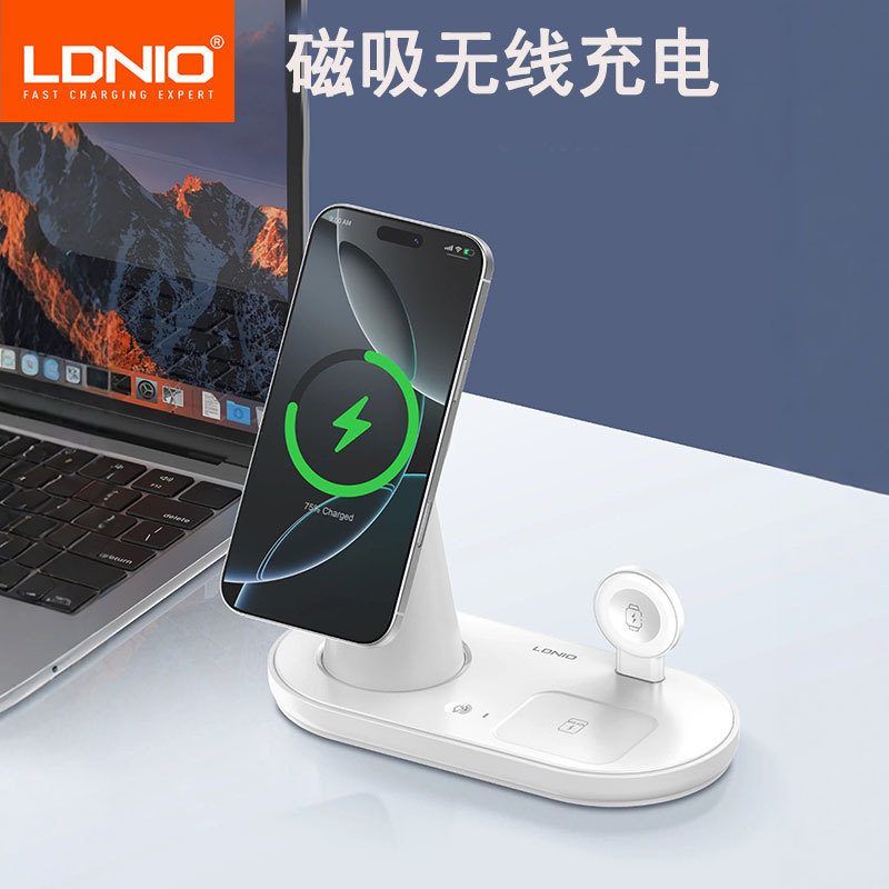 The multi-functional magsafe magnetic wireless charger fast charging base plate with light, a five-in-one device for mobile phones, watches and headphones details Picture