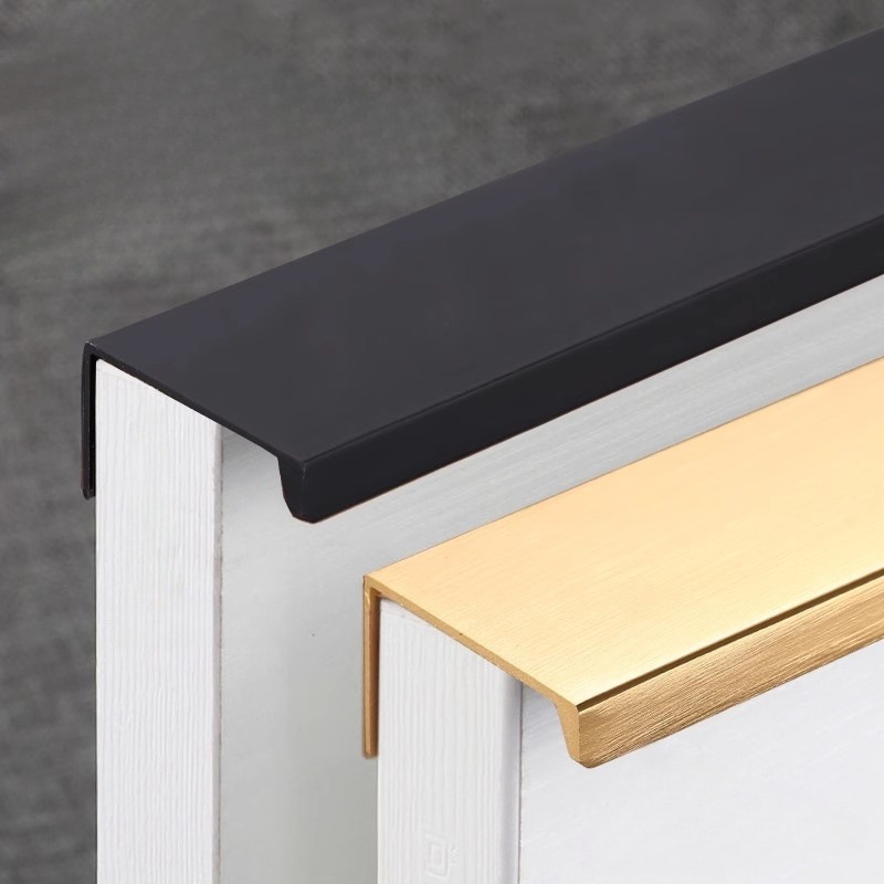 Modern and simple right-angle invisible handle wardrobe door, black handle cabinet drawer surface with holes to hide hidden handles Application Scenario