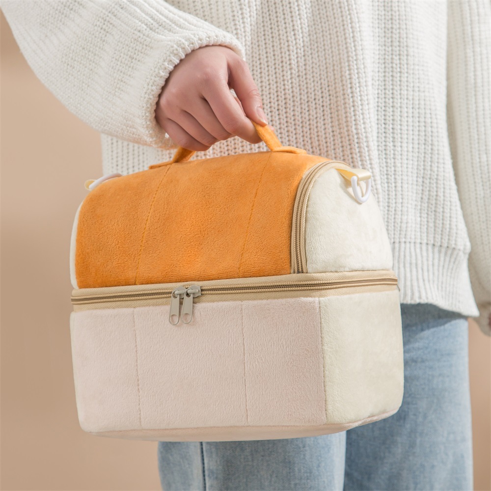 Velvet toast bag, portable insulated bag, lunch storage bag, thickened aluminum foil ice pack, cute style, large-capacity lunch box bag Specification drawing