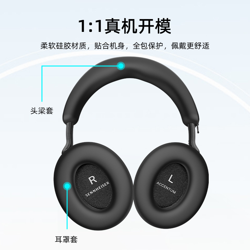 Two silicone protective cases for the ear cups and headband covers of Sennheiser MOMENTUM 4 over-ear headphones details Picture