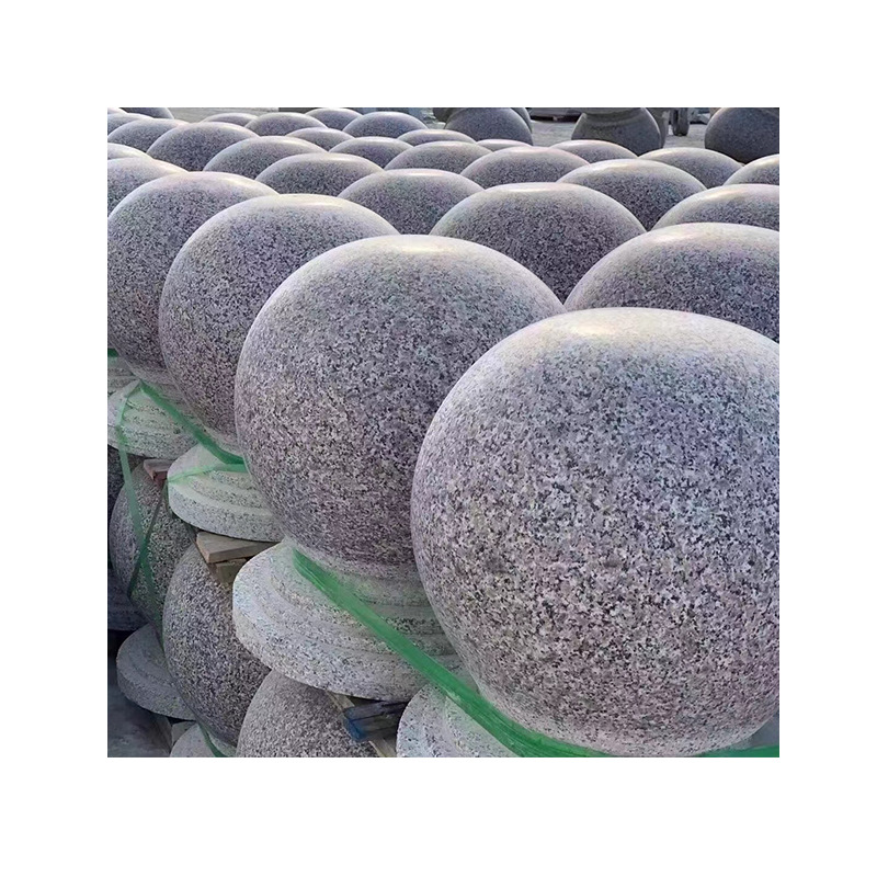 Granite car-blocking stone balls, polished surface, roadblock stone piers, sesame grey marble round balls, sidewalk car-blocking ball piers Item Picture