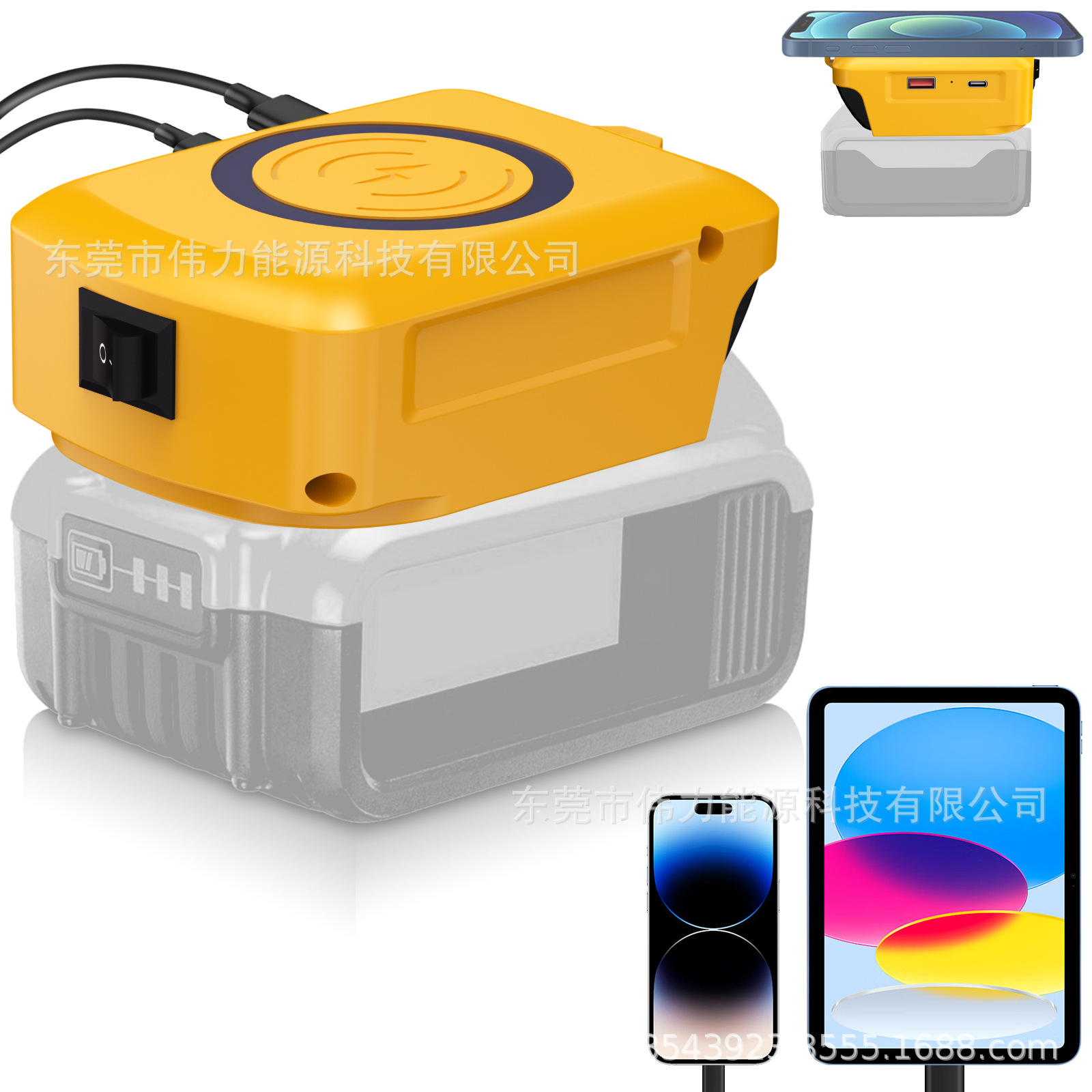 The lithium battery wireless charger is compatible with 18V lithium batteries from Makita, DEVI, Mivoch, Bosch, etc., with USB TYPE-C output Application Scenario
