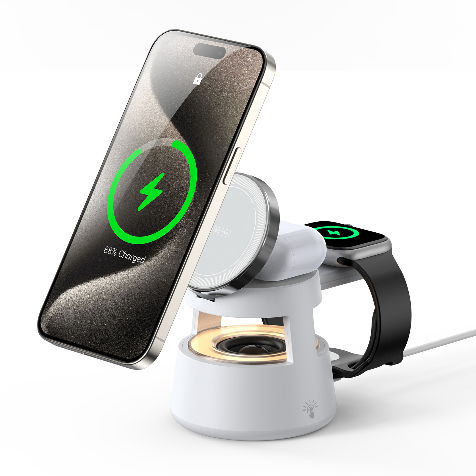 Magnetic five-in-one wireless charger is suitable for wireless charging of iphones, headphones, watches and audio equipment. Wholesale gifts Application Scenario