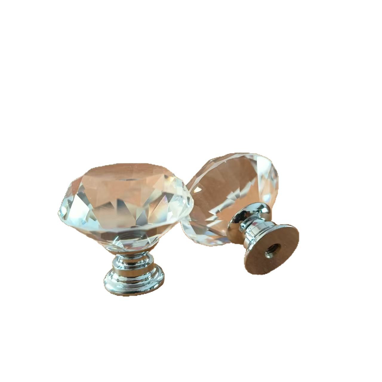 The original manufacturer has in stock transparent crystal glass diamond-shaped crystal handles with a diameter of 30MM and single-hole drawer cabinet handles Item Picture