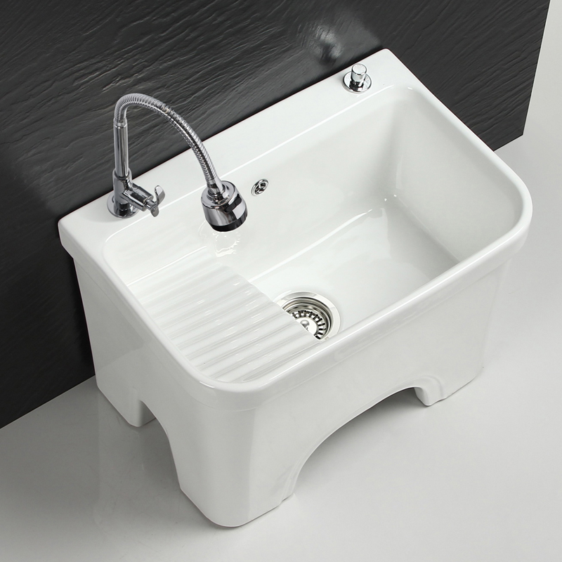 A10L ceramic mop sink with washboard, laundry sink, floor mop trough, basin, household bathroom size and depth Specification drawing