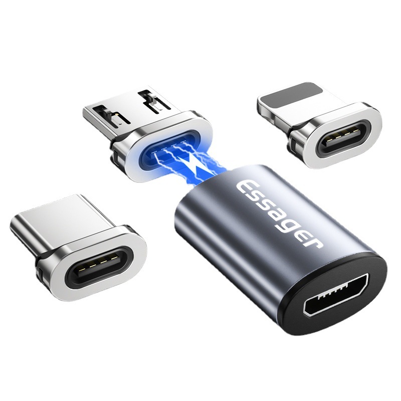 The ESSAGER Mini Series magnetic adapter three-in-one magnetic adapter is suitable for Android and Apple type-c Item Picture