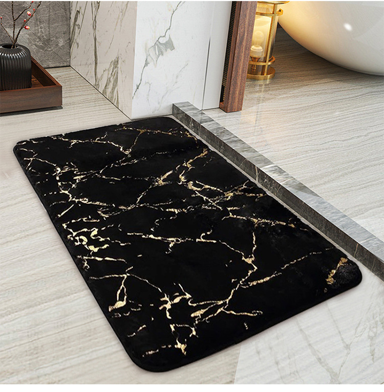 亲肤舒适兔毛绒浴室地垫 大理石纹烫金地垫 小兔毛烫金浴室垫 吸水防滑脚垫 TPR底浴室防滑垫详情3