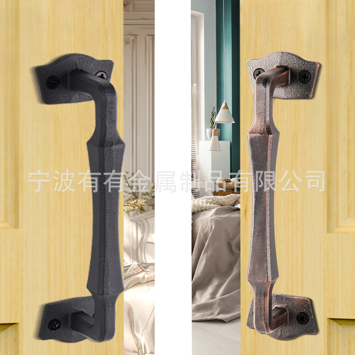 Barn door cast iron handle, door handle, double door pull handle, simple wooden door handle, hand handle manufacturer, e-commerce wholesale details Picture