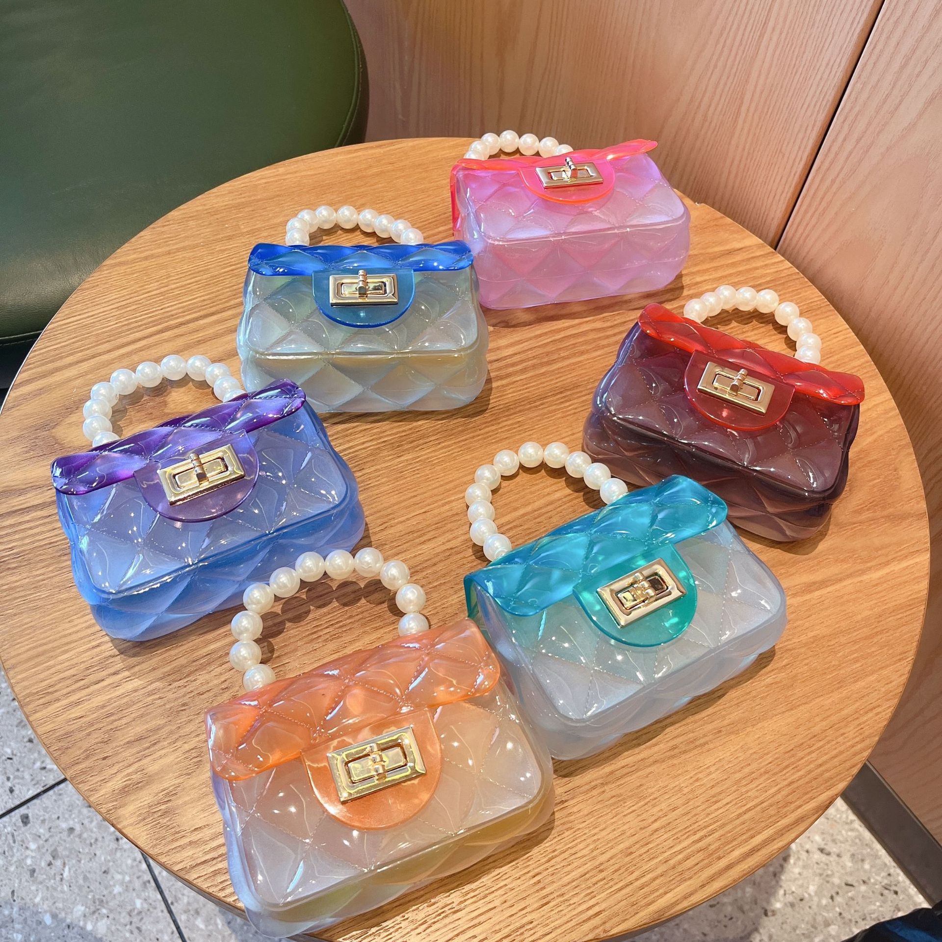 2025 Summer New transparent PVC jelly bag, mini pearl hand-held square bag, single-shoulder crossbody women's bags details Picture