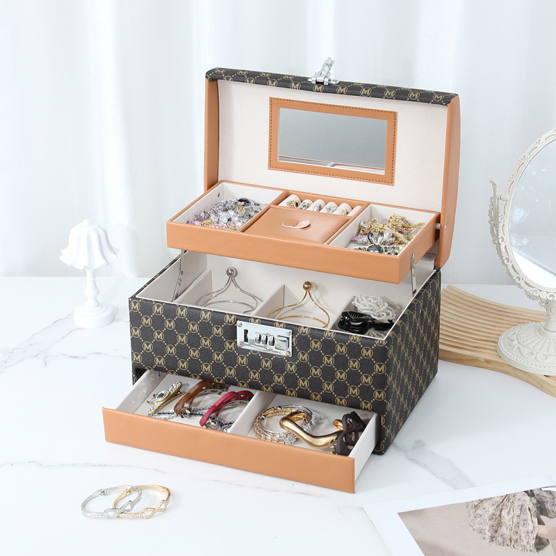 Letter jewelry storage box, ring and necklace jewelry storage box, large capacity bracelet position, password box with mirror, cross-border details Picture