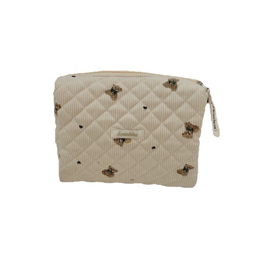 41012 Retro Bear Storage Three-piece Set, Soft large-capacity pen case, portable travel makeup bag storage bag Item Picture