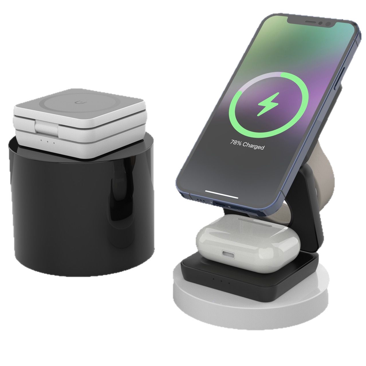 The three-in-one folding magnetic wireless charger is suitable for wireless charging of desktop iphones, Airpods and iwatch Item Picture