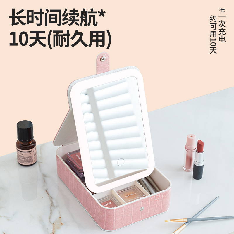 LED three-color light makeup box, folding portable dressing mirror, cosmetics and jewelry storage bag, outdoor supplementary lighting makeup mirror Application Scenario