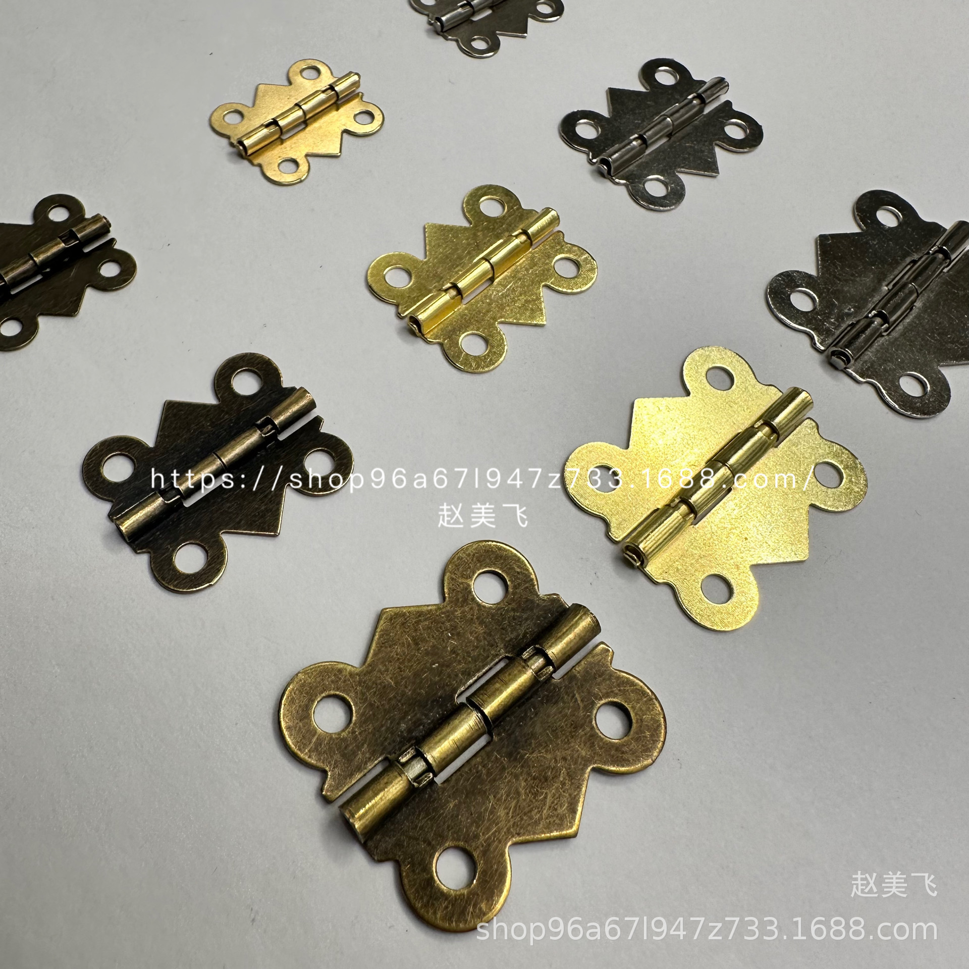 6 minutes, 1 inch, 1.2 inches, antique butterfly hinge, wooden box, 90-degree external birdcage, small hinge Specification drawing