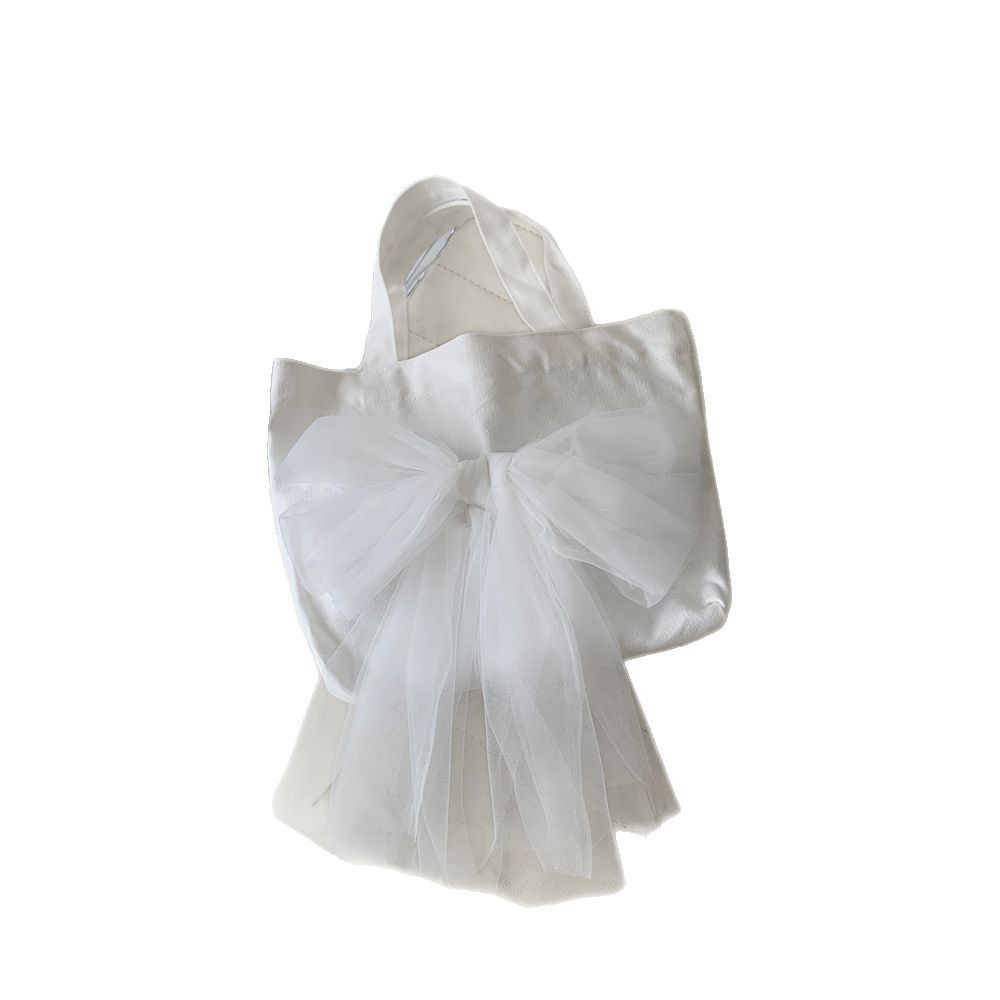 1631 Sweet bow mesh paired with a handbag, canvas bento bag, outdoor tote bag, student storage bag Item Picture