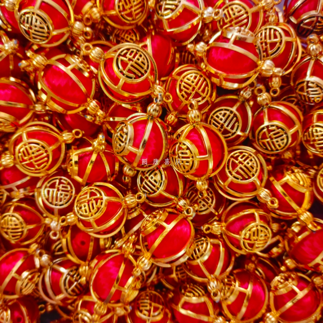 丝线小红球灯笼球金框单个圆形小灯笼钻石冬瓜小灯笼喜庆装饰配件春节中秋节装饰用品灯笼系列小灯笼配件详情4