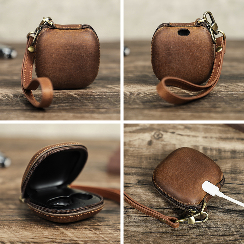 Apple Beatsfitpro protective case, cowhide zipper wrist portable Bluetooth earphone case, one-piece consignment details Picture